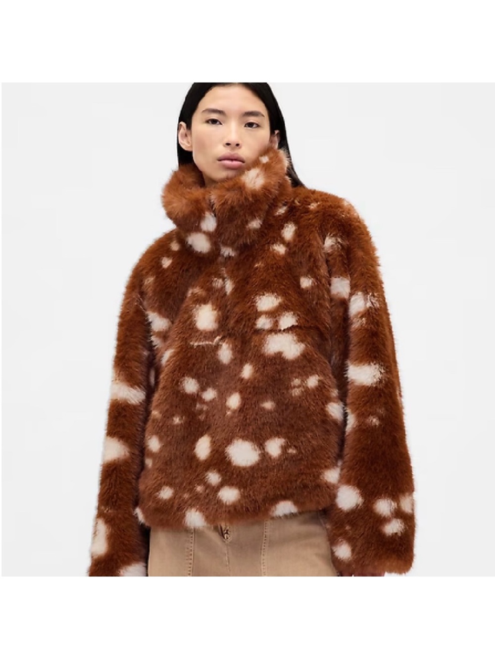 NWT GAP x Sandy Liang Faux Fur Bambi Pullover Jacket - Brown & Cream size L/XL